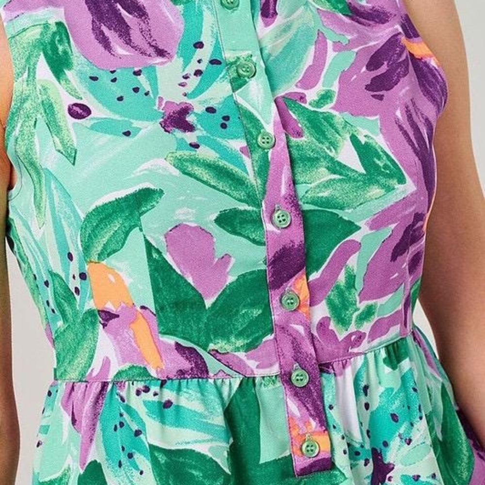 Green and Purple Medium Floral Tiered Ruffled Sundress - Picture 4 of 15